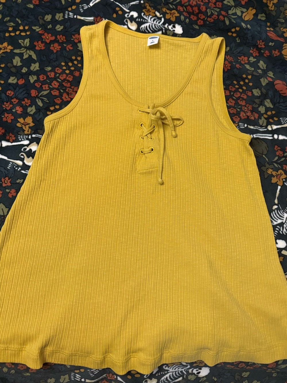 Old Navy Lace-Up Ribbed Tank Top - Mustard Yellow